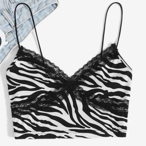 Shein zebra striped lace trim cami top